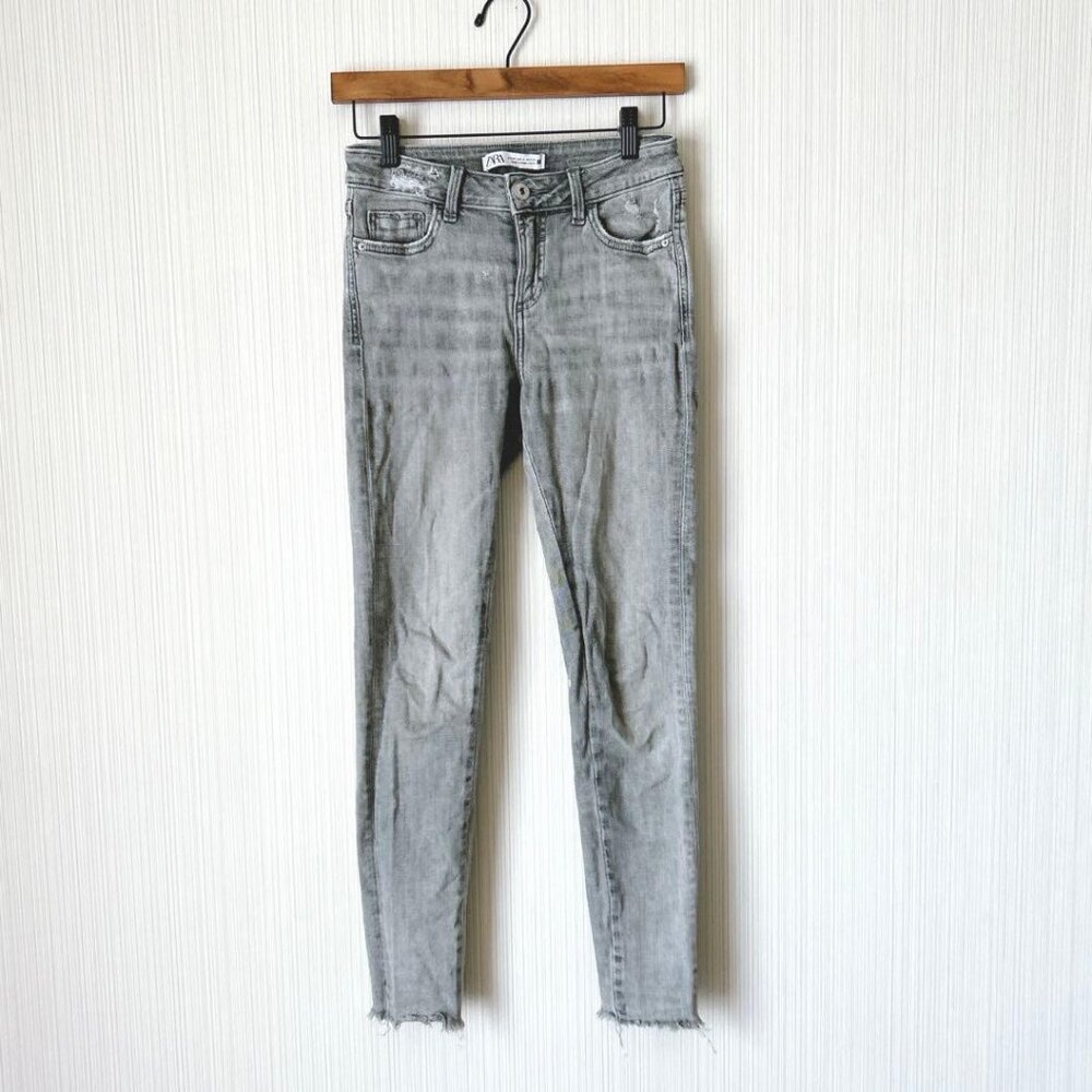 Vecca Skinny Jeans Grey Distressed Stretch Raw Hem